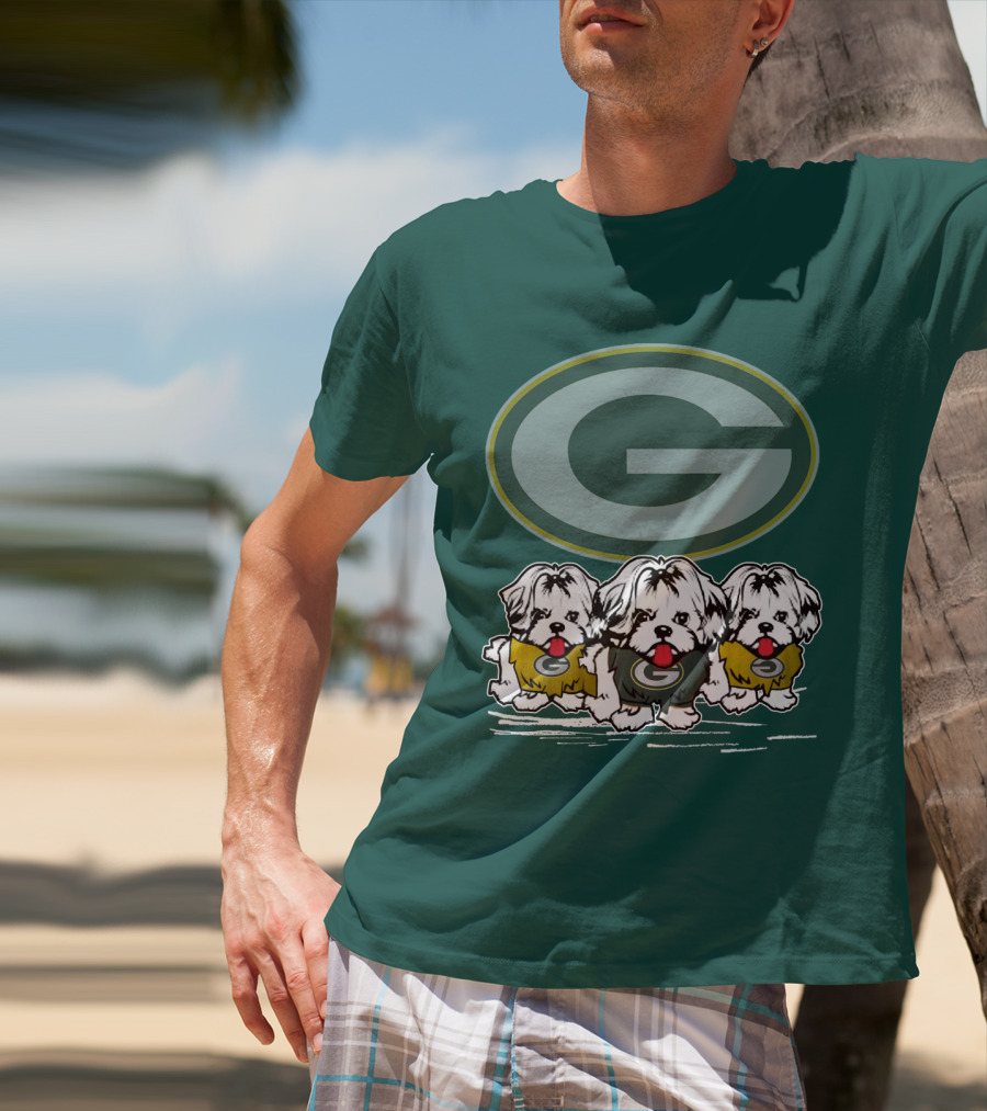 Green Bay Packers Logo With Three Dogs In Jerseys T-Shirt