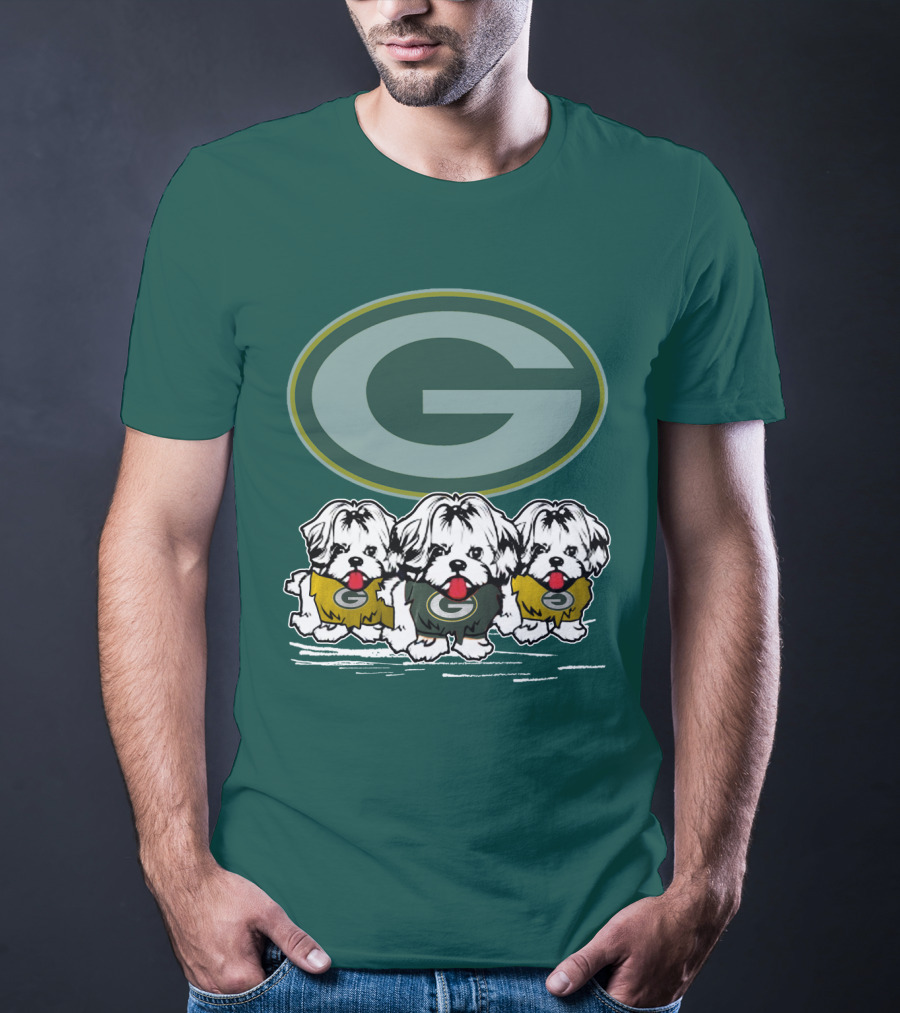 Green Bay Packers Logo With Three Dogs In Jerseys T-Shirt