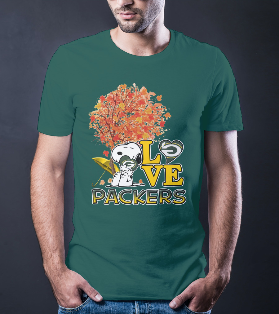 Love Packers Snoopy Green Bay Packers Autumn Tree T-Shirt