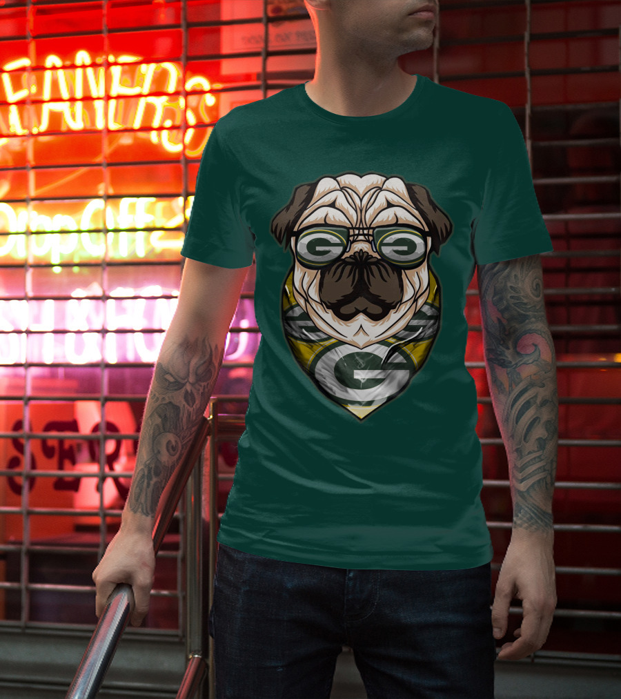 Green Bay Packers Pet Lover Pug Dog Football T-Shirt