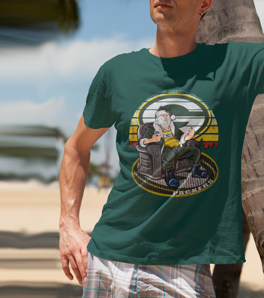 Green Bay Packers Santa Sitting With Beer T-Shirt