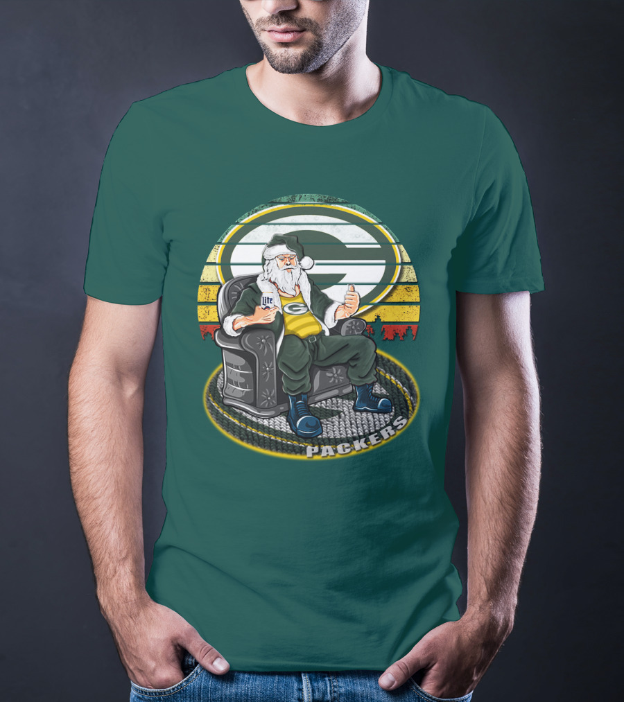 Green Bay Packers Santa Sitting With Beer T-Shirt