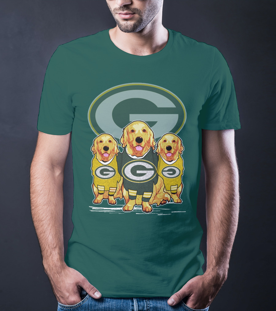 Green Bay Packers Golden Retrievers Sporting Green And Gold Attire T-Shirt