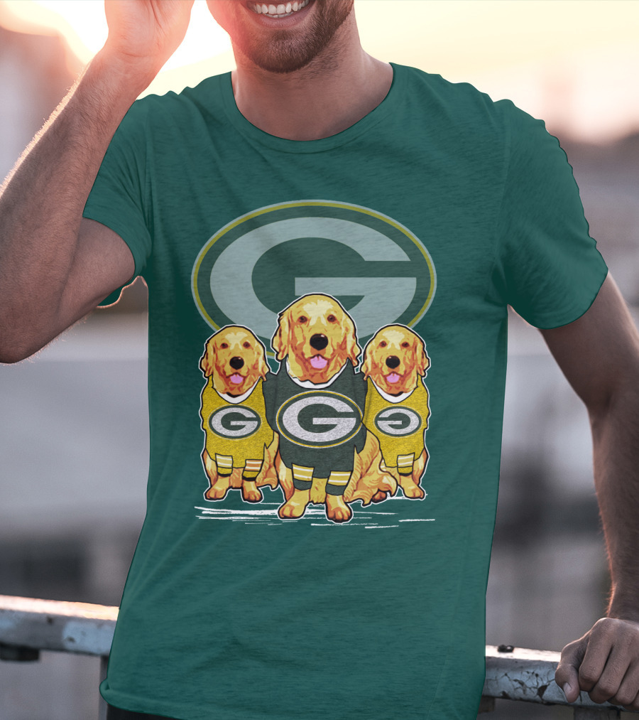 Green Bay Packers Golden Retrievers Sporting Green And Gold Attire T-Shirt