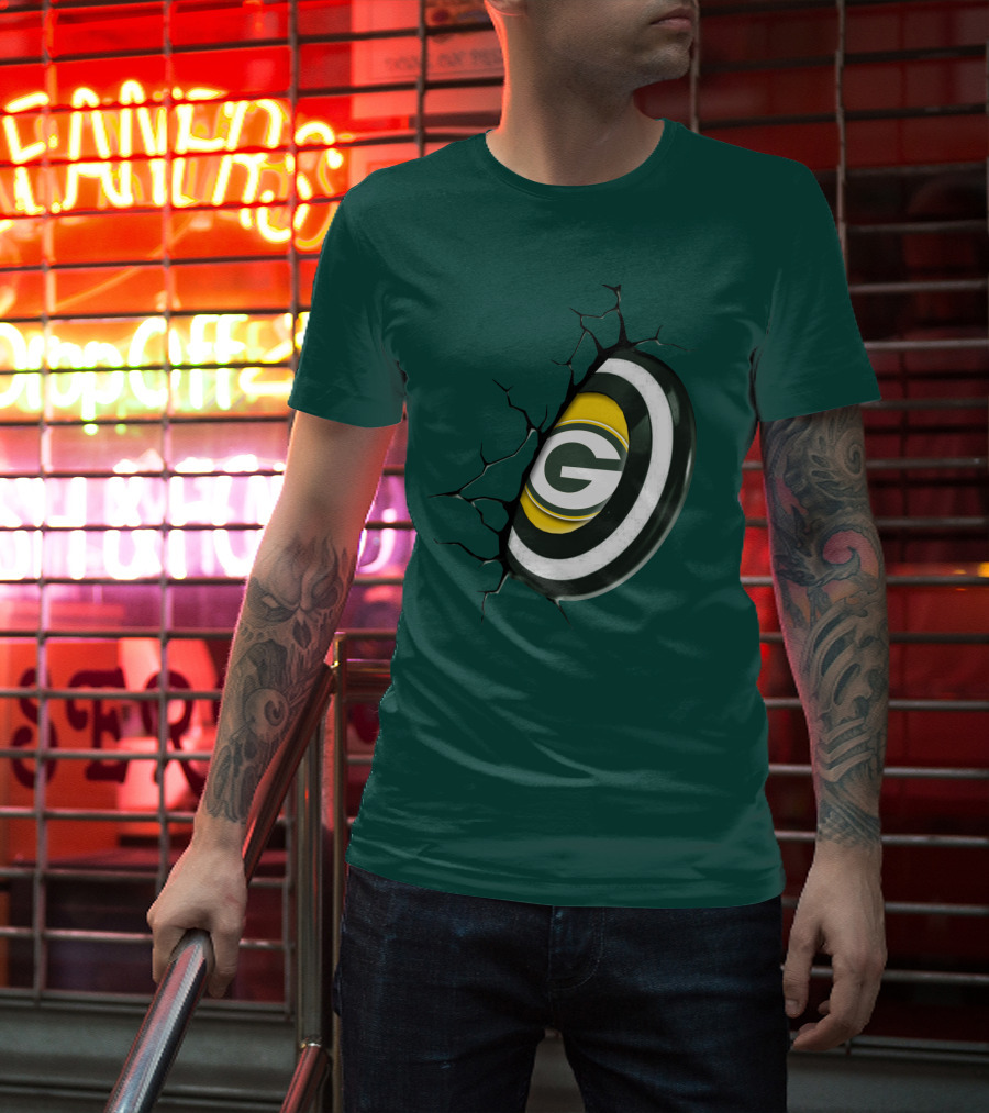 Green Bay Packers Cracked Logo Burst T-Shirt
