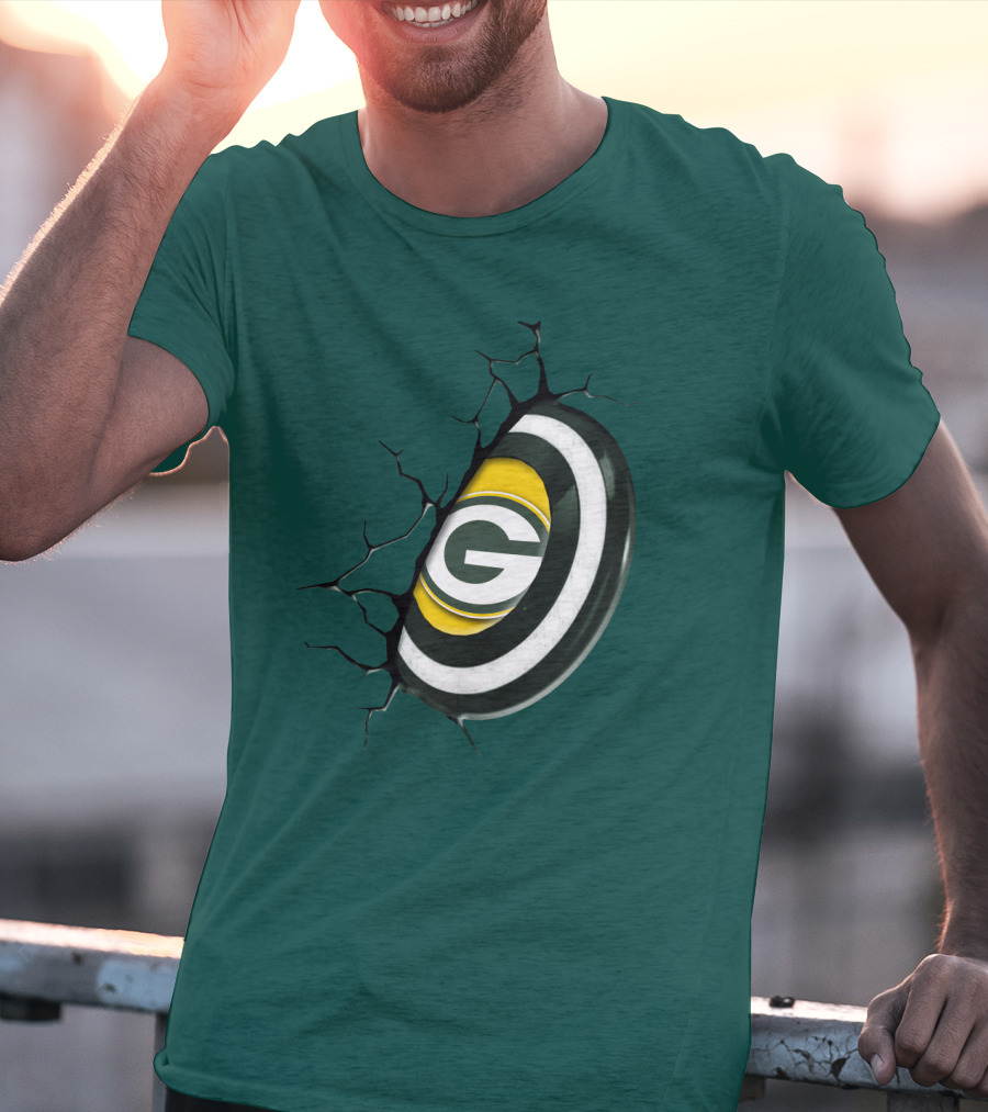 Green Bay Packers Cracked Logo Burst T-Shirt