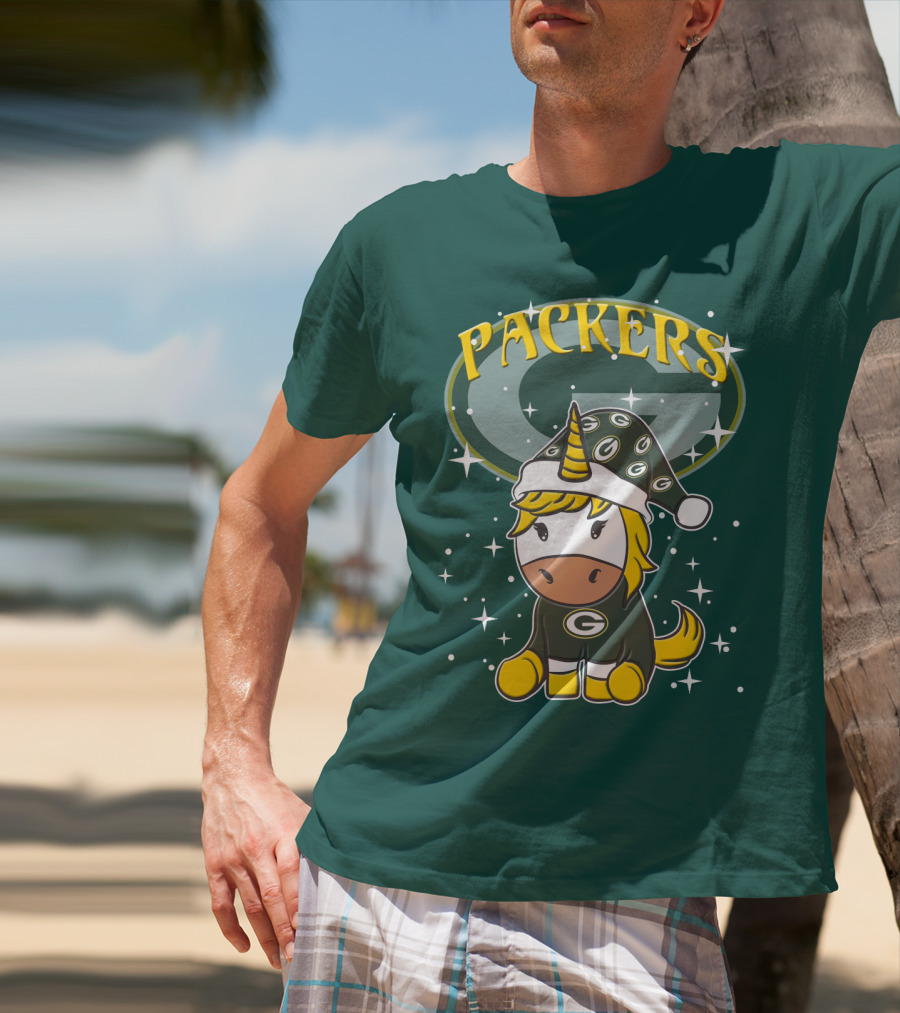 Packers Unicorn In Green Bay Colors With Stars And Logos T-Shirt