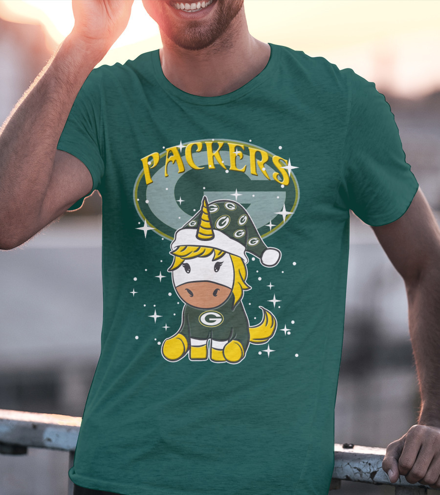 Packers Unicorn In Green Bay Colors With Stars And Logos T-Shirt