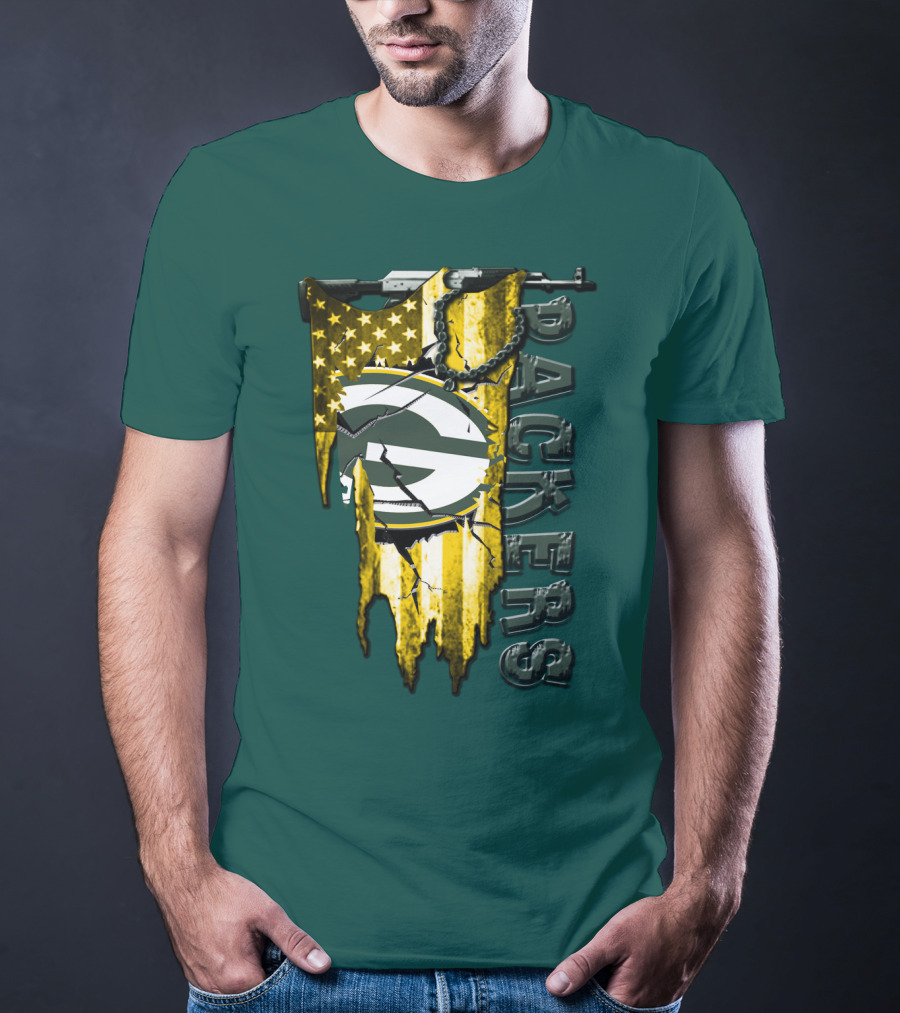 Green Bay Packers American Flag Cracked T-Shirt