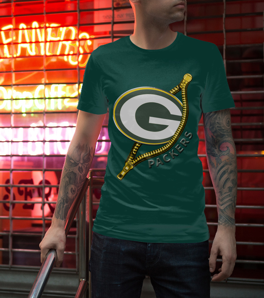 Green Bay Packers Logo With Zipper Elements T-Shirt