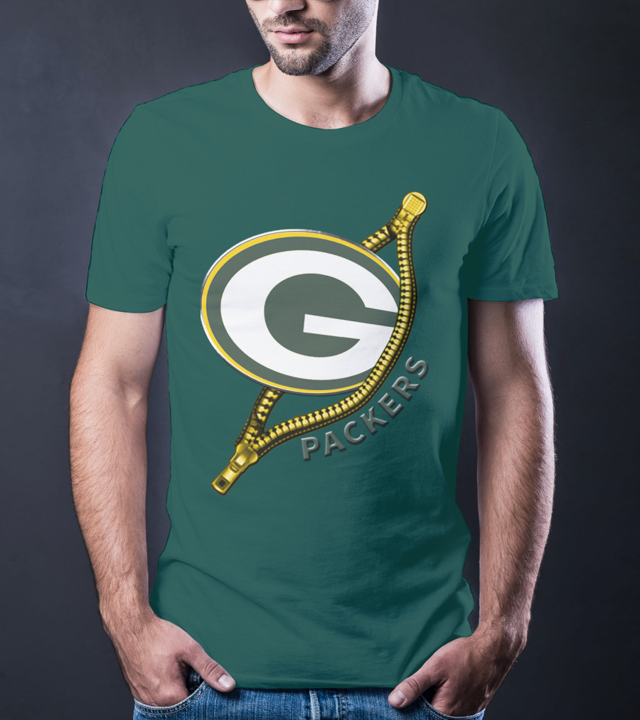 Green Bay Packers Logo With Zipper Elements T-Shirt