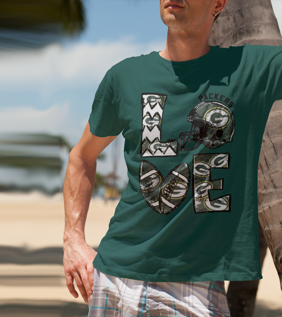 Packers Love Football Helmet And Ball Green Bay Packers T-Shirt