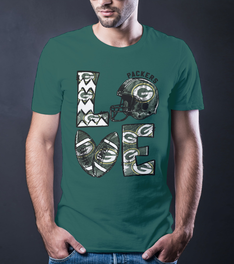 Packers Love Football Helmet And Ball Green Bay Packers T-Shirt