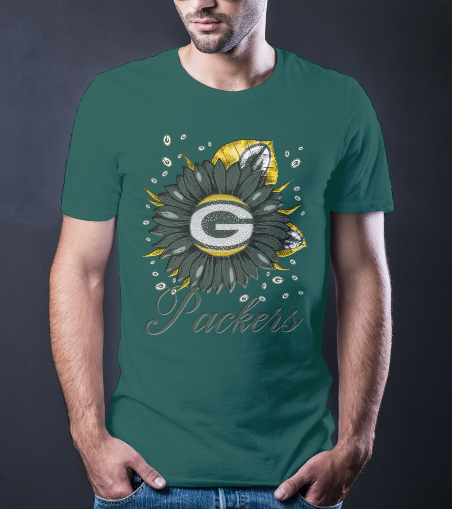 Green Bay Packers Sunflower Logo On Green T-Shirt