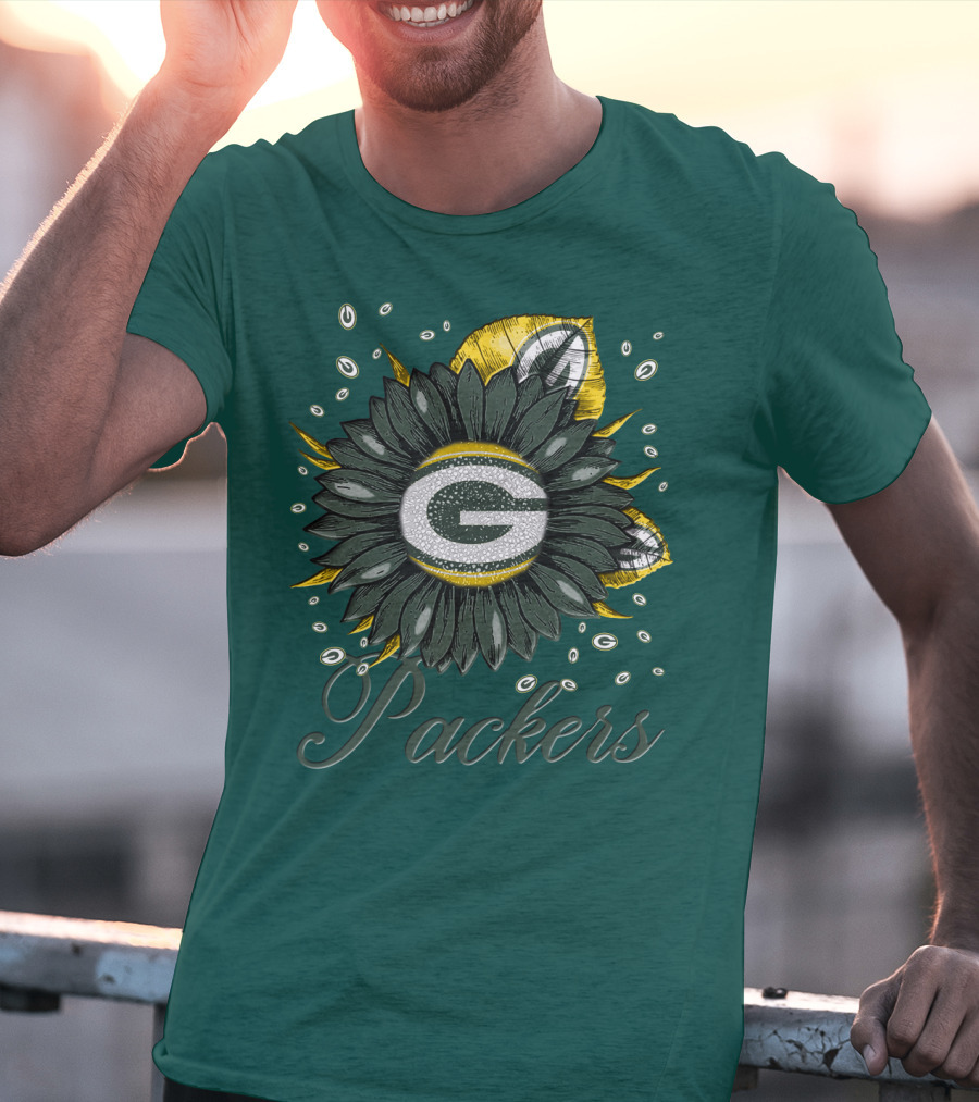 Green Bay Packers Sunflower Logo On Green T-Shirt