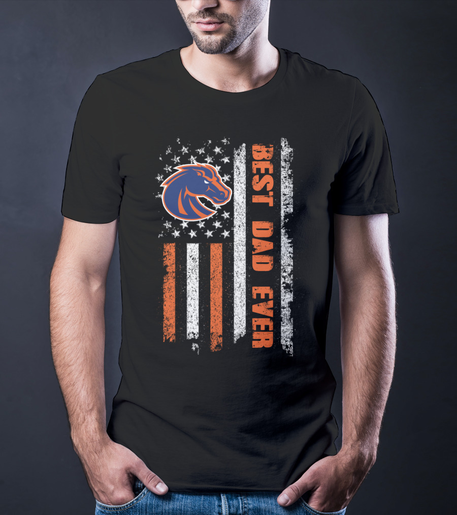Boise State Broncos Best Dad Ever American Flag T-Shirt
