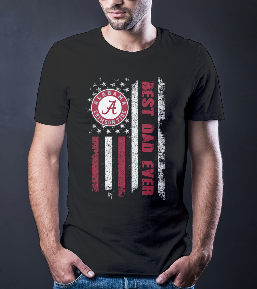Alabama Crimson Tide Best Dad Ever American Flag T-Shirt