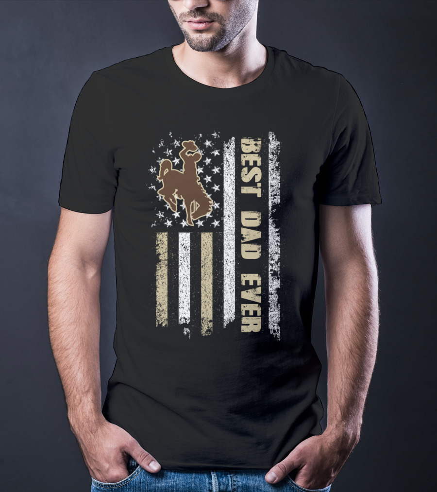 Best Dad Ever Cowboy Riding American Flag Evd T-Shirt