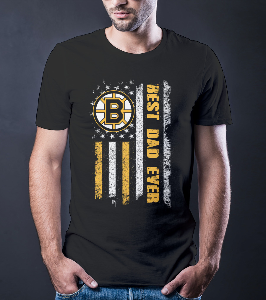 Best Dad Ever Boston Hockey Team Flag T-Shirt