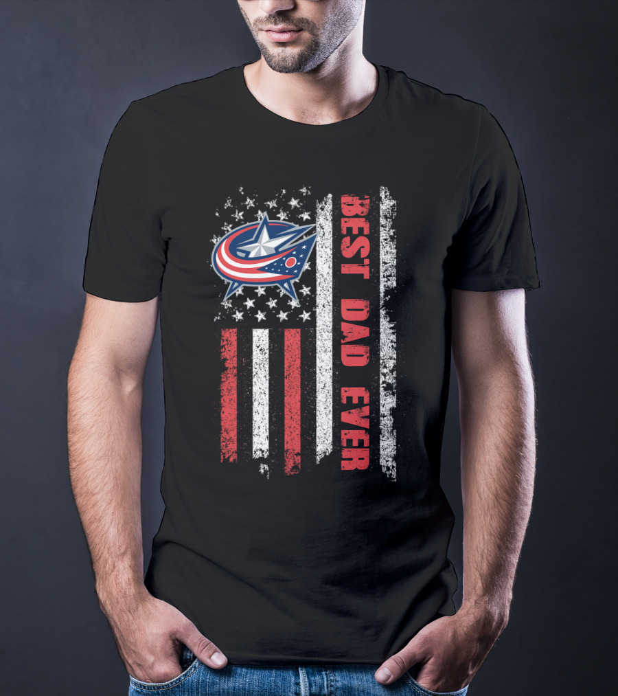Best Dad Ever Columbus Blue Jackets American Flag T-Shirt