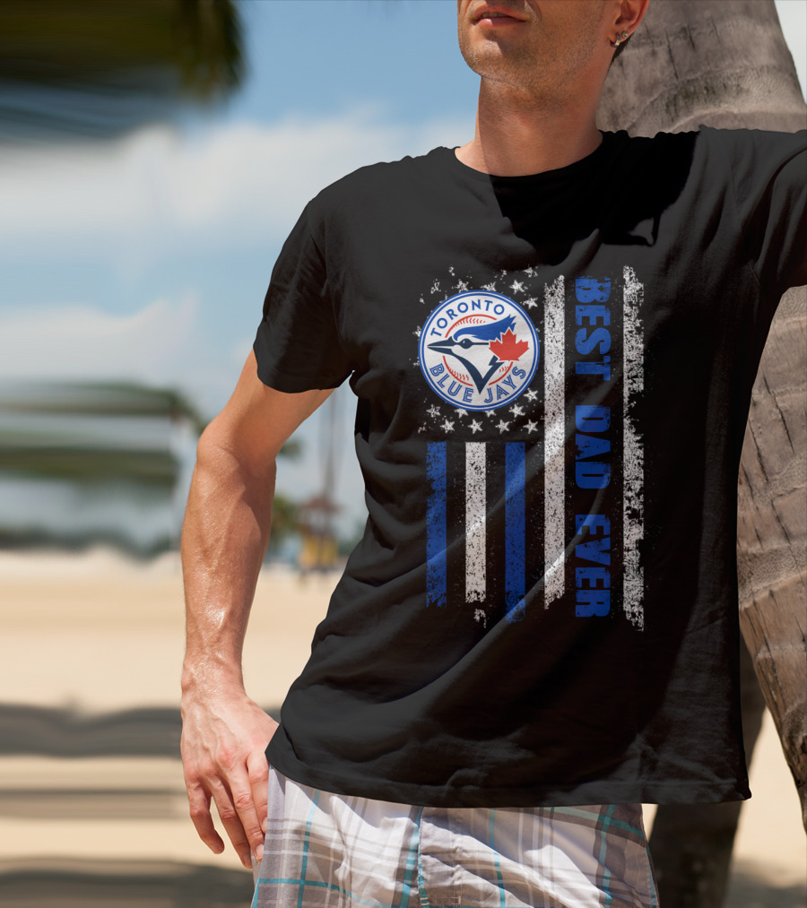 Toronto Blue Jays Best Dad Ever Blue White Striped Flag T-Shirt