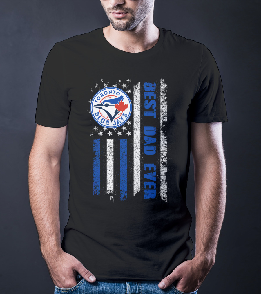 Toronto Blue Jays Best Dad Ever Blue White Striped Flag T-Shirt