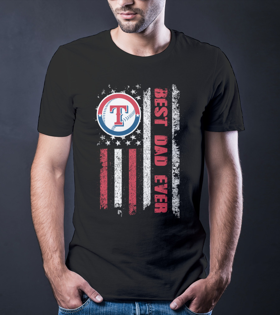 Best Dad Ever Texas Rangers American Flag Evd T-Shirt