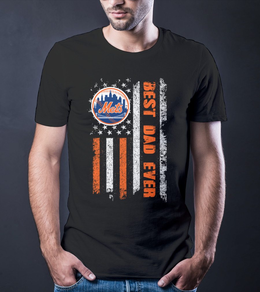 Mets Best Dad Ever American Flag Baseball Fan Evd 057 T-Shirt
