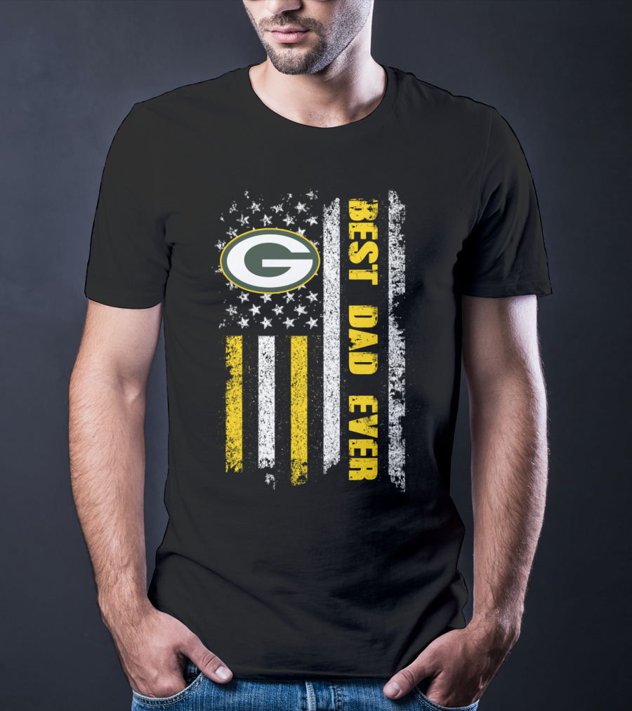 Green Bay Packers Best Dad Ever Vintage American Flag T-Shirt