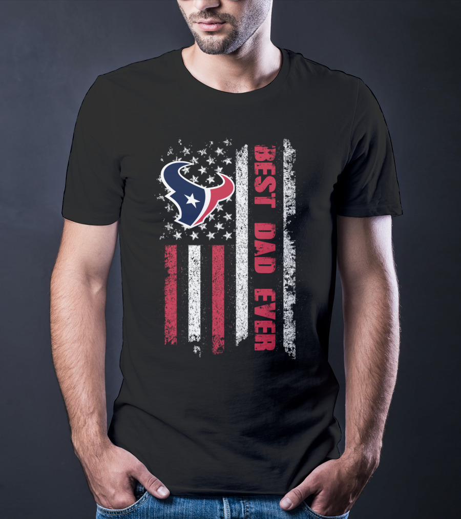 Evd 126 Best Dad Ever Houston Football American Flag T-Shirt