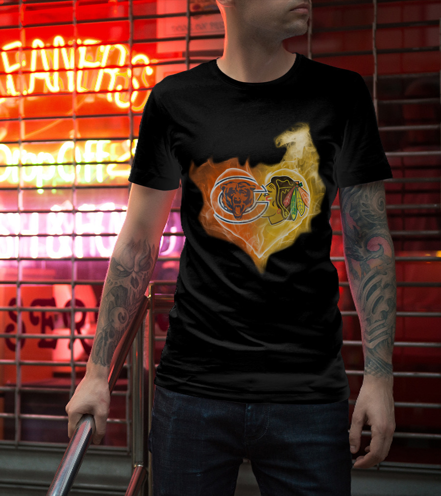 Chicago Bears Blackhawks Heartfire T-Shirt