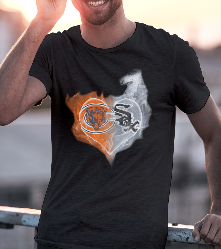 Chicago Bears And White Sox Logos United In Heart-Shaped Smoke T-Shirt