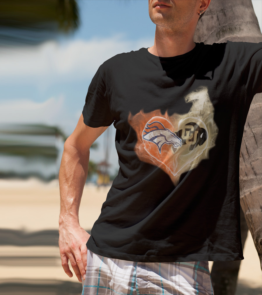 Denver Broncos Colorado Buffaloes Heart Fusion T-Shirt
