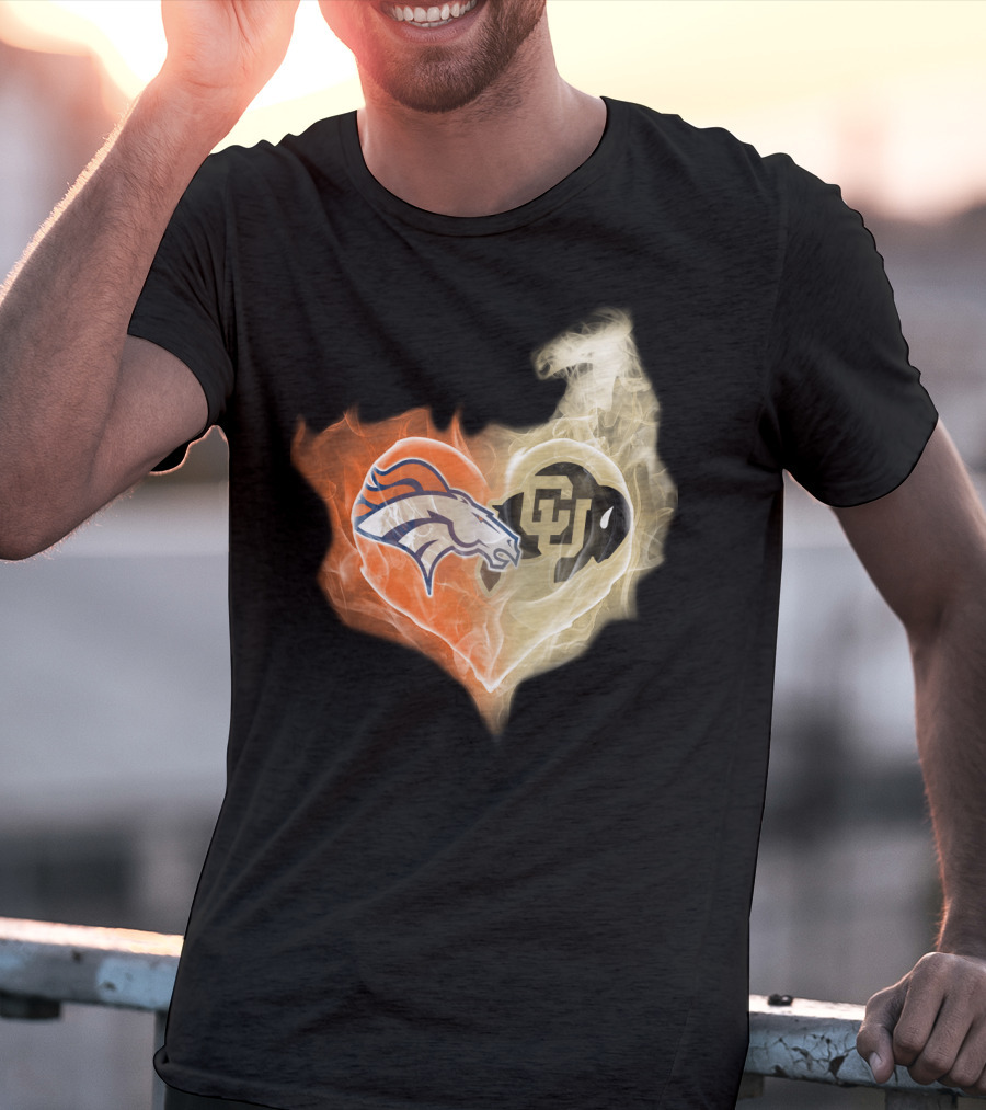 Denver Broncos Colorado Buffaloes Heart Fusion T-Shirt