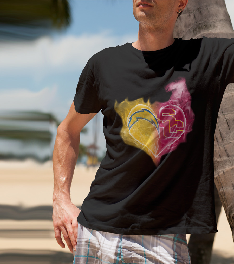Los Angeles Chargers And Usc Trojans Heart Fusion T-Shirt
