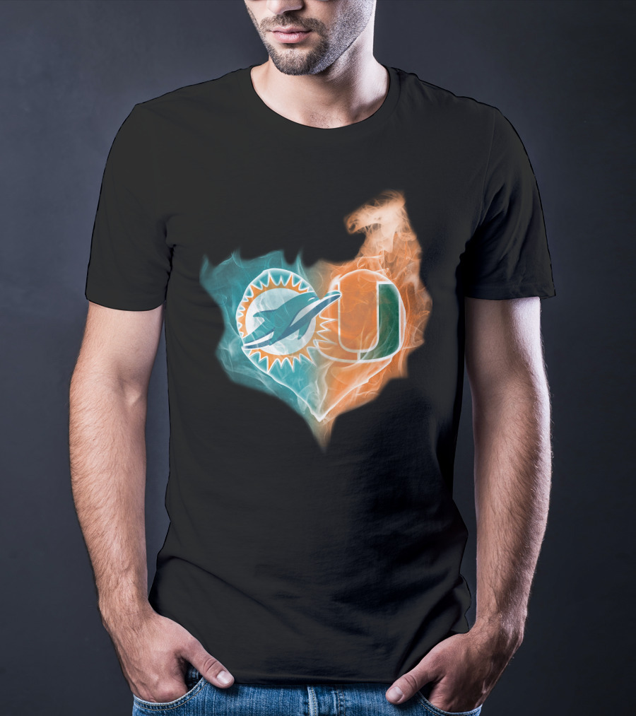 Miami Dolphins University Of Miami Heart Fusion T-Shirt