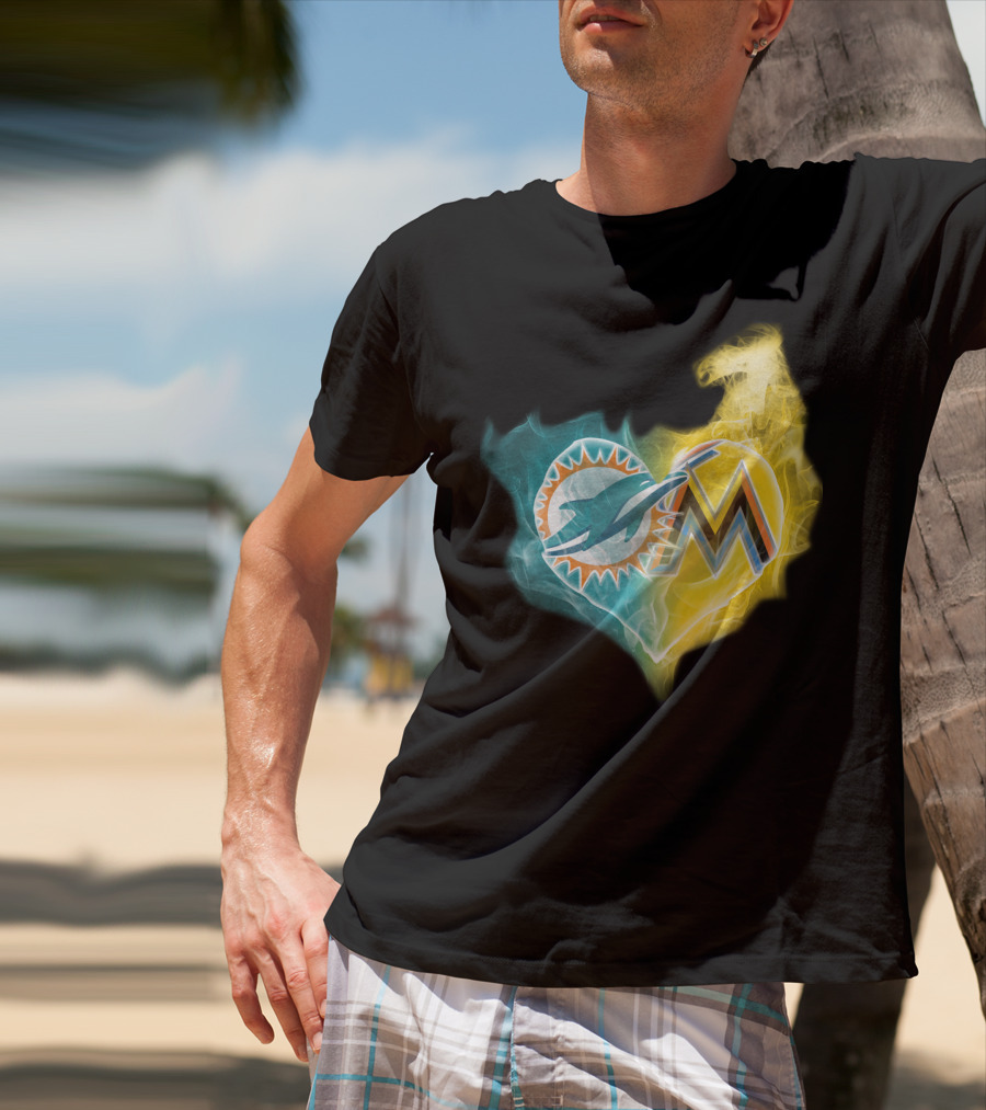 Miami Dolphins Miami Marlins Heart Fusion T-Shirt