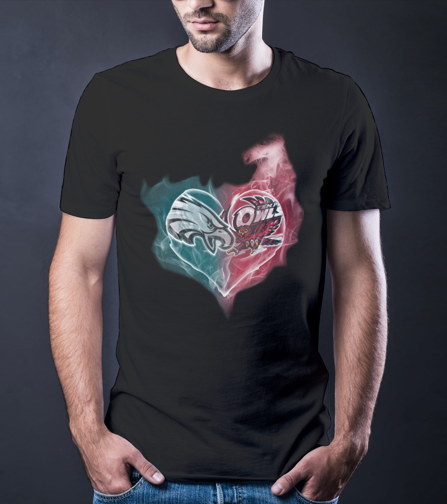 Philadelphia Eagles And Temple Owls Heart Shape T-Shirt