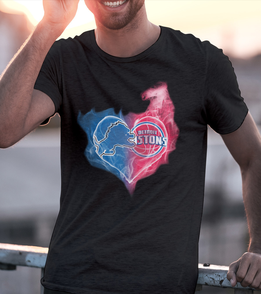 Detroit Lions Pistons Heart Fusion T-Shirt