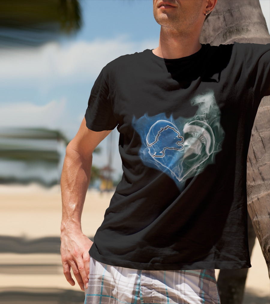 Detroit Lions Michigan State Spartans Heart Fusion T-Shirt