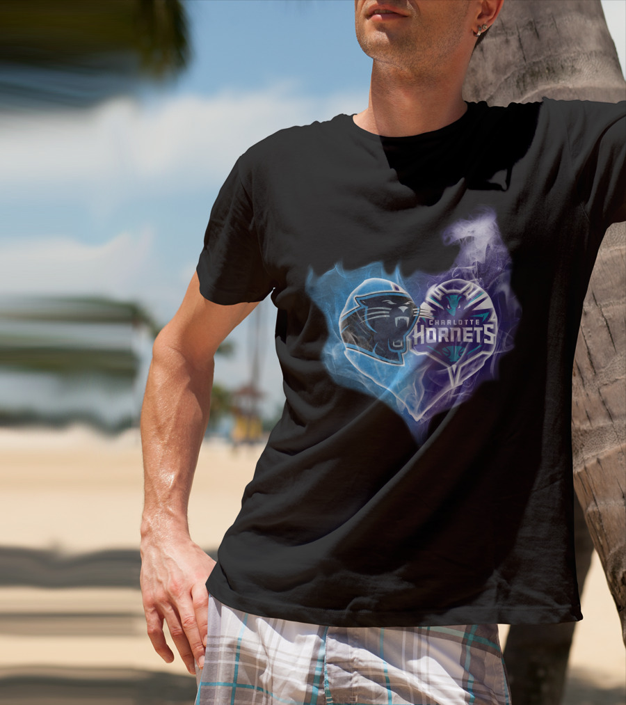 Carolina Panthers Charlotte Hornets Heart Fusion T-Shirt
