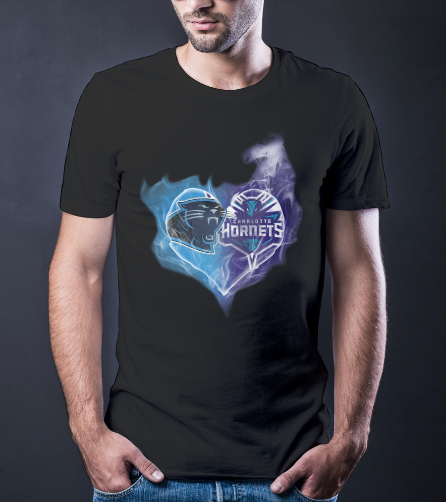 Carolina Panthers Charlotte Hornets Heart Fusion T-Shirt