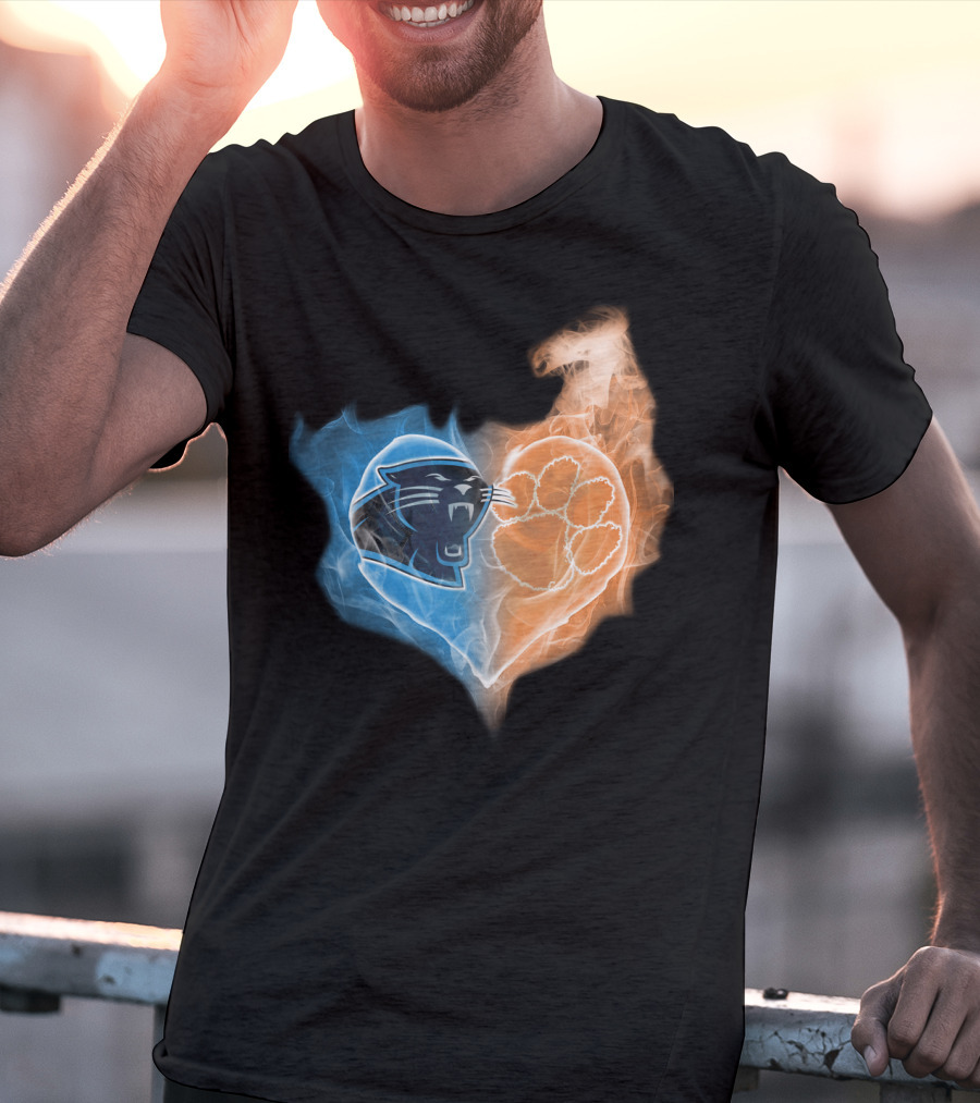 Carolina Panthers Clemson Tigers Heart Smoke Fusion T-Shirt