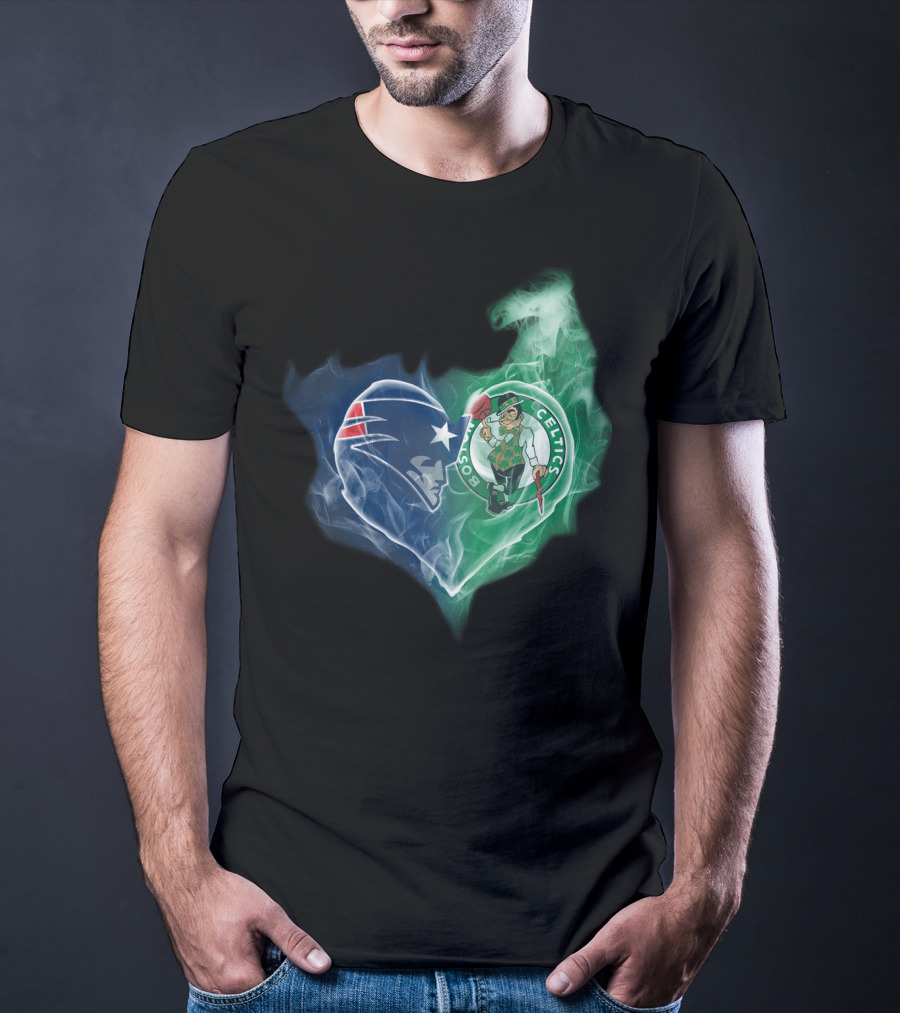 New England Patriots Boston Celtics Heart Smoke Fusion T-Shirt