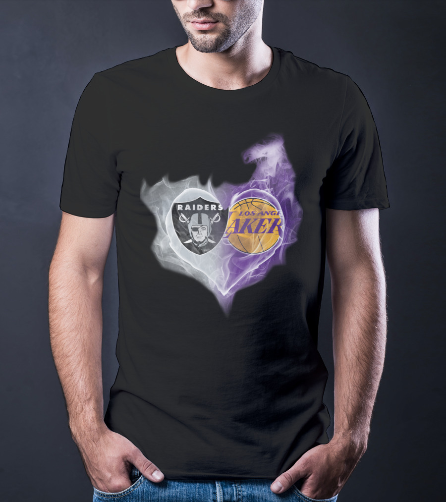 Raiders Los Angeles Lakers Heart Smoke T-Shirt