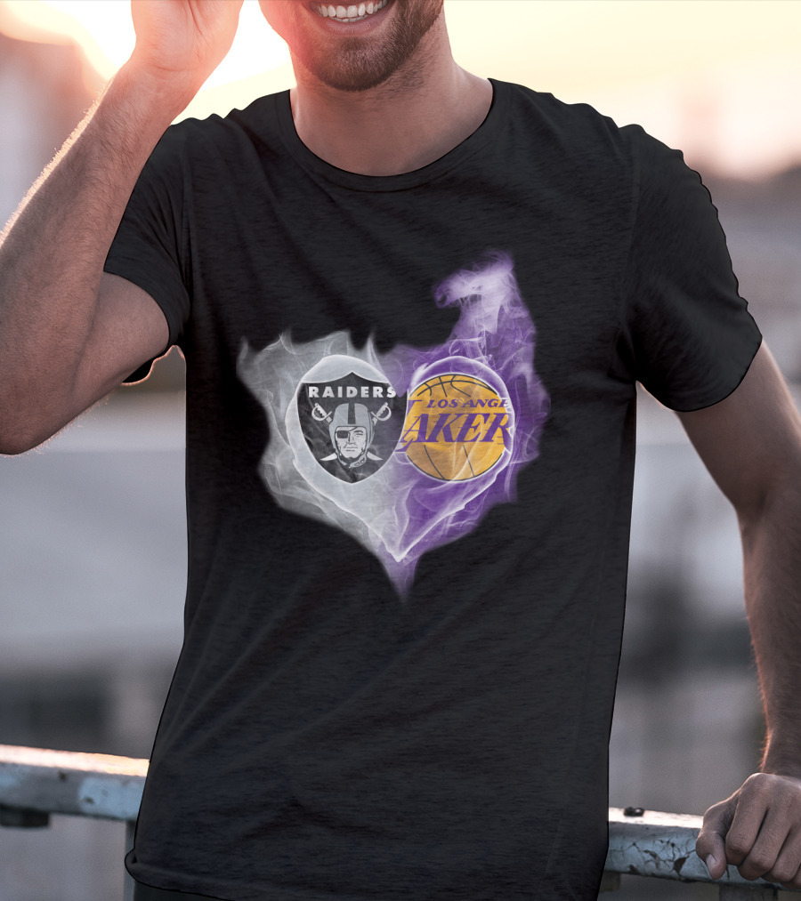 Raiders Los Angeles Lakers Heart Smoke T-Shirt