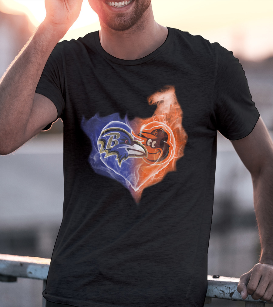 Baltimore Ravens Orioles Heart Fusion T-Shirt