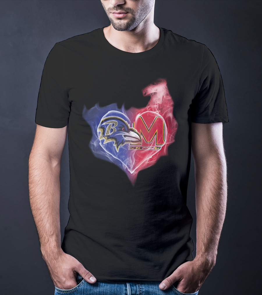 Baltimore Ravens Maryland Terrapins Heart Fusion T-Shirt