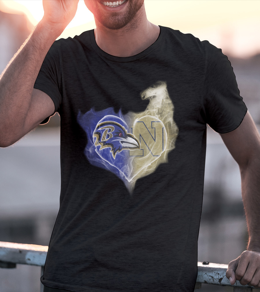 Baltimore Ravens Navy Midshipmen Heart Fusion T-Shirt