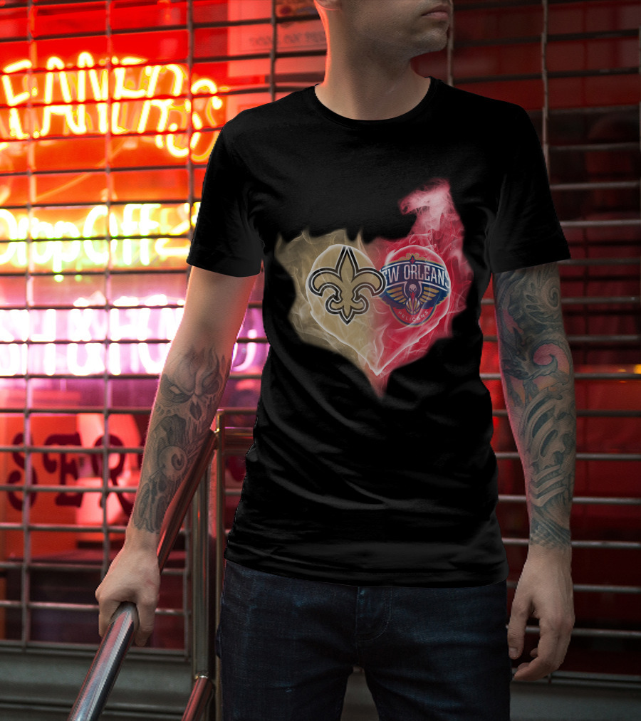 New Orleans Saints Pelicans Heart T-Shirt
